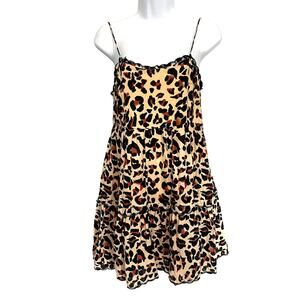 URBAN OUTFITTERS Cheetah Mini Dress Size XS Beige Spaghetti Strap Cosplay Tiered